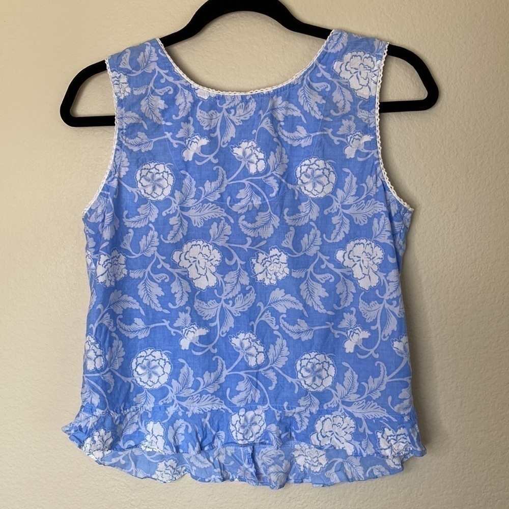 Studio by Valerie Stevens tank top medium button down blue white floral lace - Picture 4 of 4